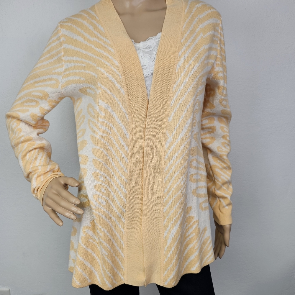 Soft Surroundings Sweater Cardigan Pale Yellow Stripe Sz S Coquette  Quirky Boho